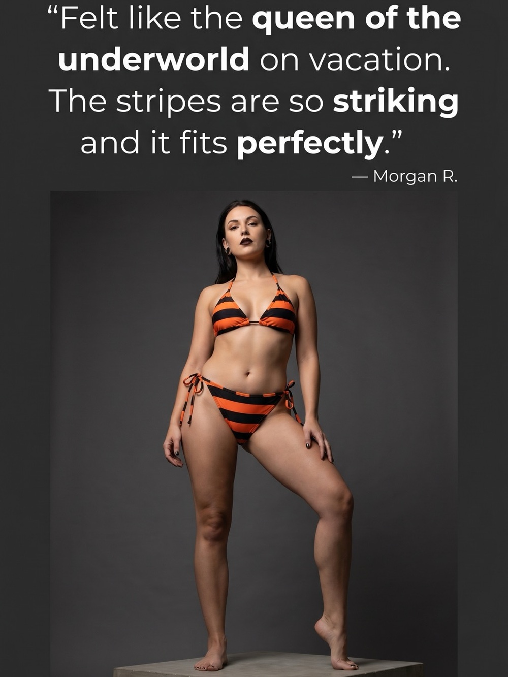 Orange and Black Striped String Bikini Sz OS